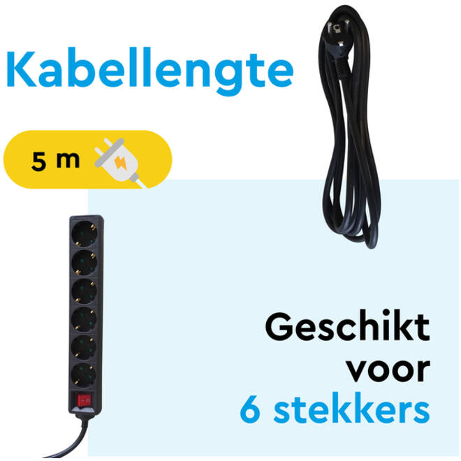 Stekkerdoos BRASQ 6 voudig 5 meter zwart