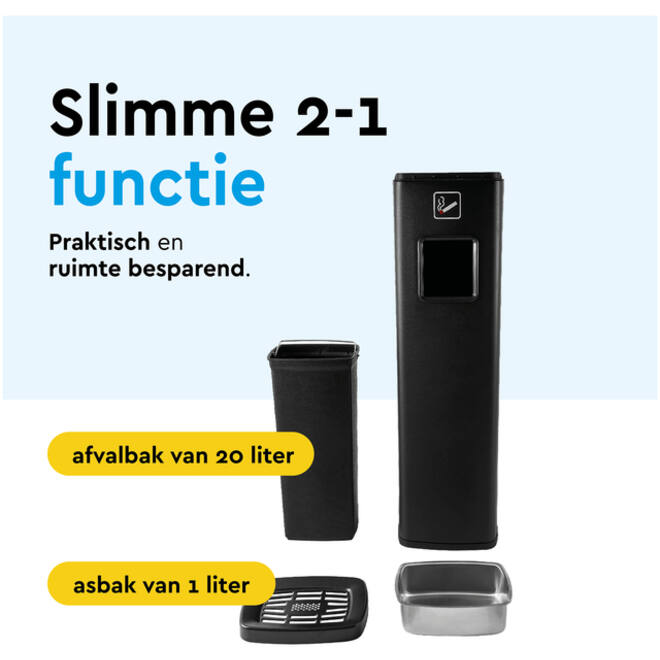 Afvalbak met asbak BRASQ 20 liter AT400 zwart