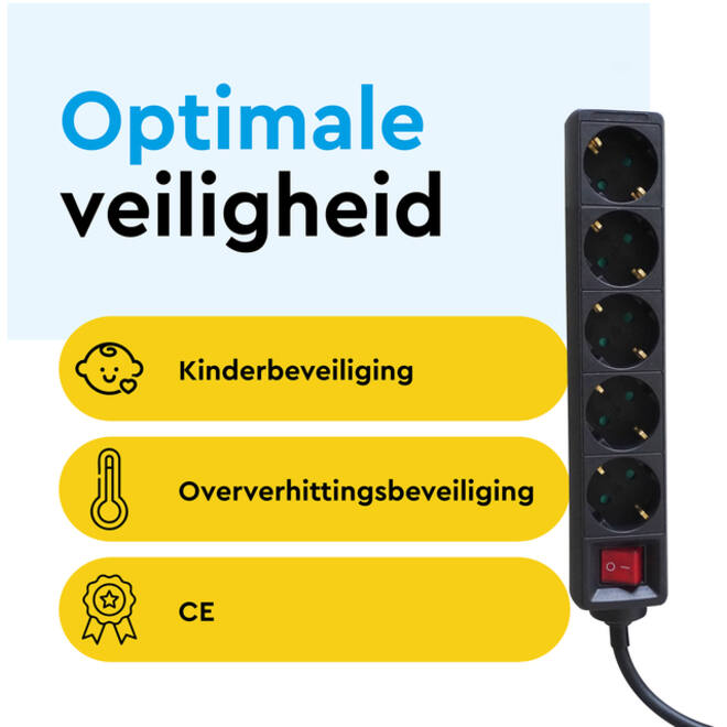 Stekkerdoos BRASQ 5 voudig 5 meter zwart