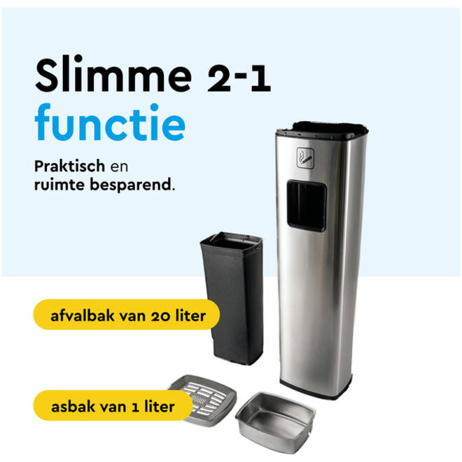 Afvalbak met asbak BRASQ 20 liter AT400 rvs