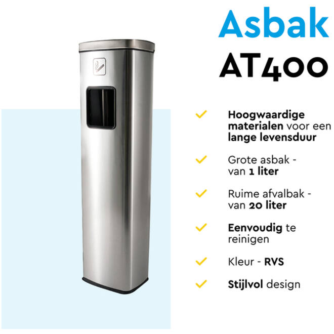Afvalbak met asbak BRASQ 20 liter AT400 rvs