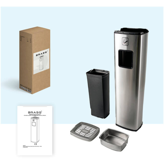Afvalbak met asbak BRASQ 20 liter AT400 rvs