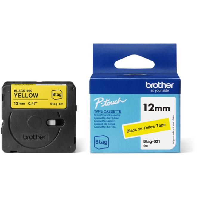 Labeltape Brother P-touch Btag-631 standaard 12mm zwart op geel