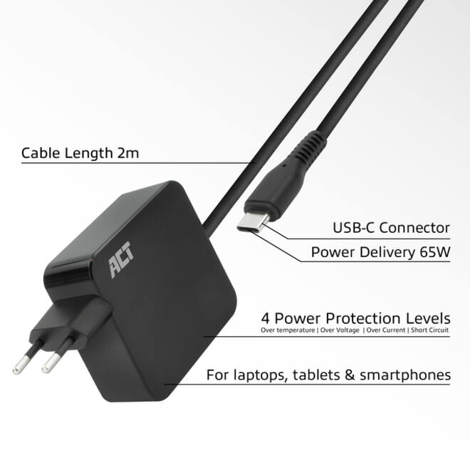 Laptop Oplader ACT USB-C Power Delivery 65W 2mtr