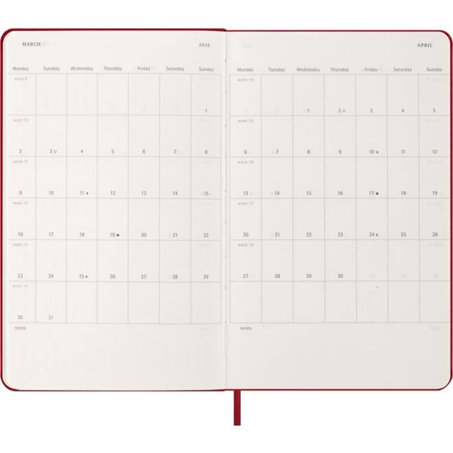 Agenda 2026 Moleskine 12M Planner Weekly 7dagen/1pagina large hc scarlet red