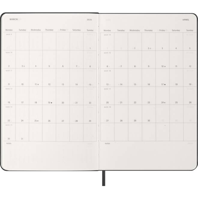Agenda 2026 Moleskine 12M Planner Weekly 7dagen/2pagina's large hc black