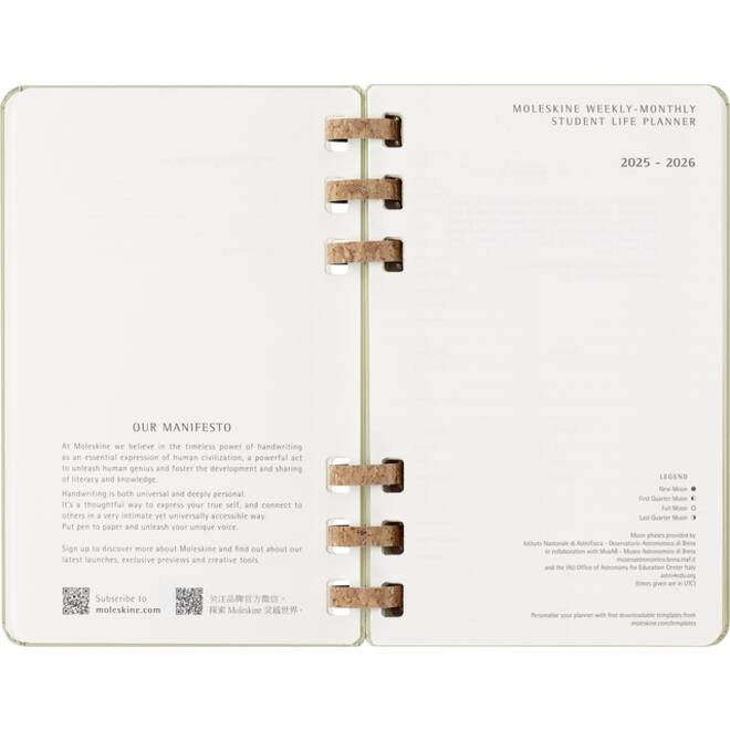 Agenda 2025/2026 Moleskine 12M Academic Weekly 7d/1p Myrtle large kiwi