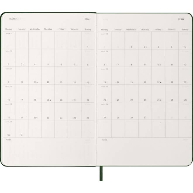 Agenda 2026 Moleskine 12M Planner Weekly 7dagen/1pagina large hc myrtle green