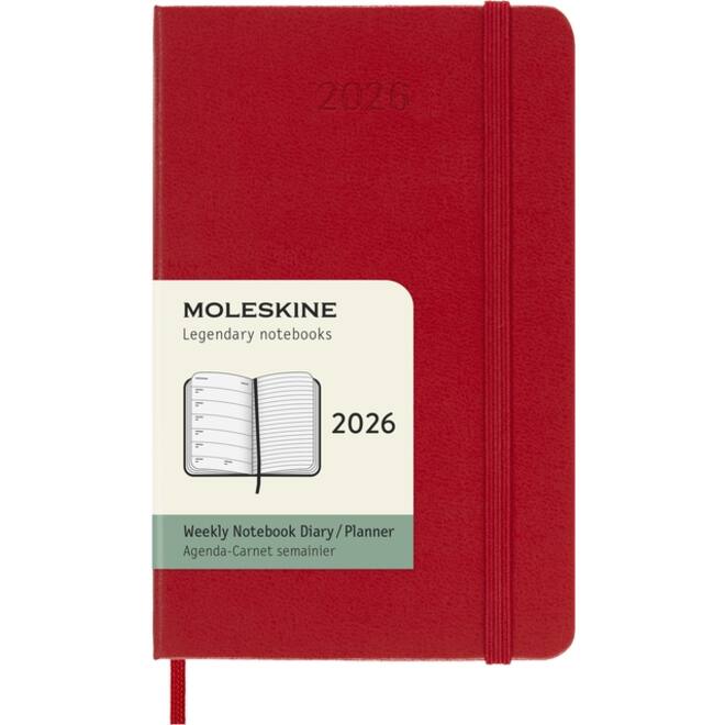 Agenda 2026 Moleskine 12M Planner Weekly 7dagen/1pagina pocket hc scarlet red