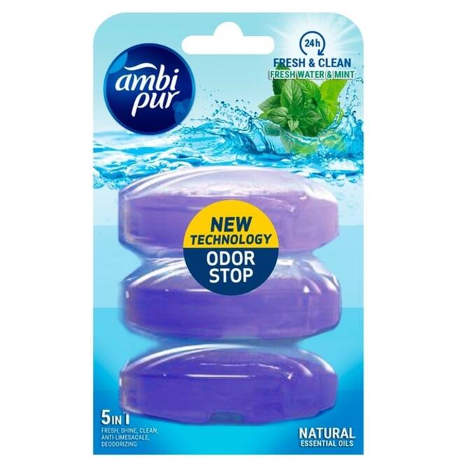 Toiletblok navulling Ambi Pur Fresh Water & Mint 3x55ml
