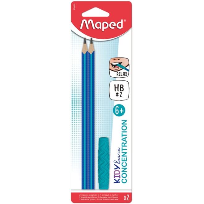Grafietpotlood Maped Kidy Learn Concentration met kauwtopper set à 2 stuks blauw