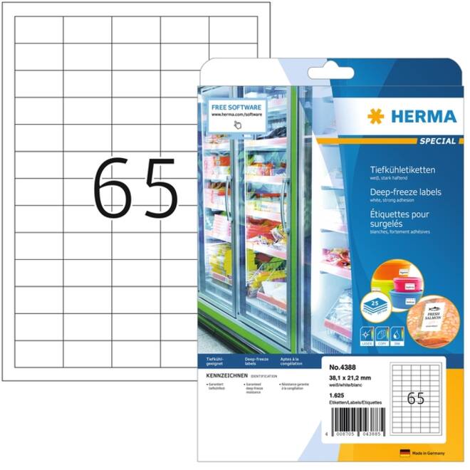 Etiket HERMA 4388 38.1x21.2mm diepvries wit 1625 etiketten