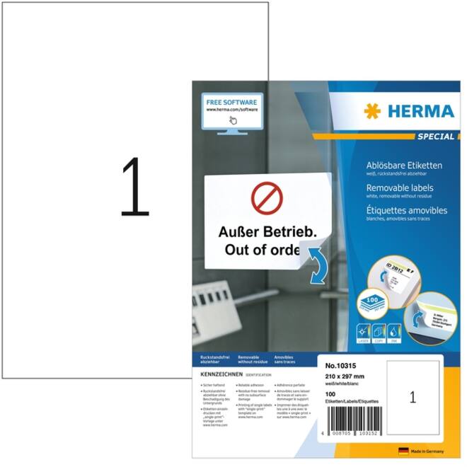 Etiket HERMA 10315 210x297mm wit 100 etiketten