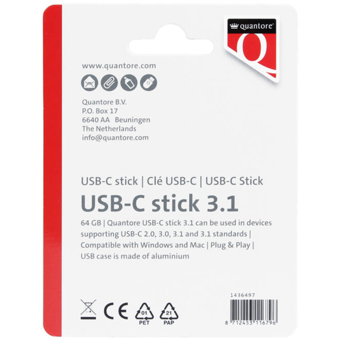 USB-stick Quantore USB-C 64GB 3.1 zilver