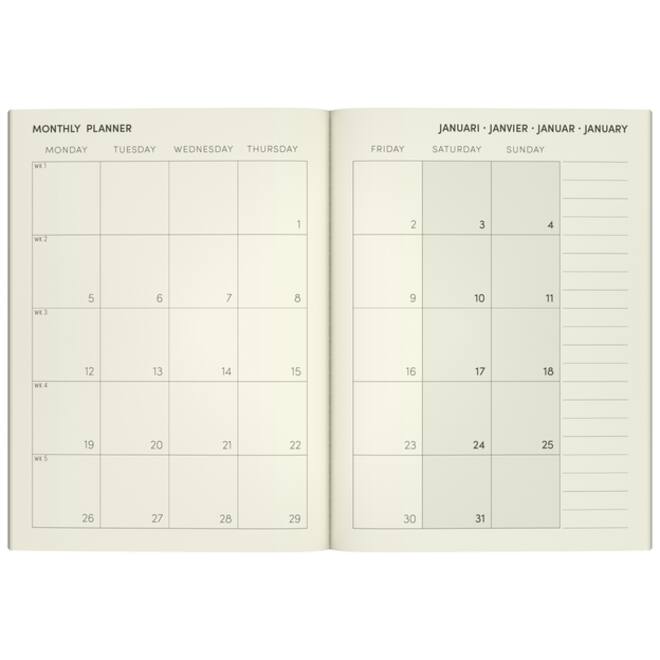 Agenda 2026 Lannoo 110x150 Flowers watercolour 7dagen/2pagina's blauw