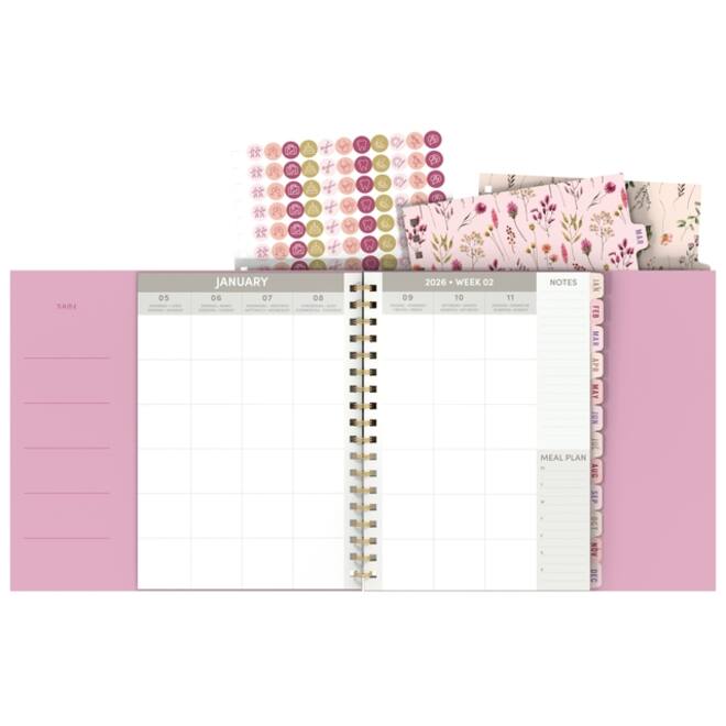 Familieagenda 2026 Lannoo 180x240 Flowers bouquet 7dag/2pag roze