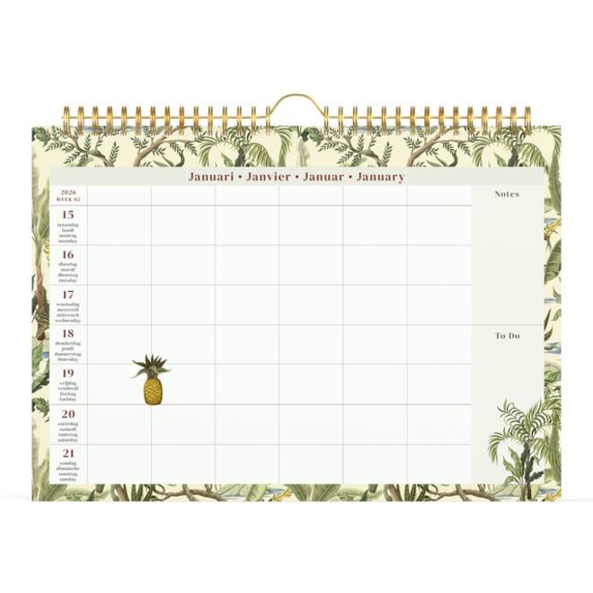 Familiekalender 2026 Lannoo 310x220 Botanic 7dagen/1pagina wit groen