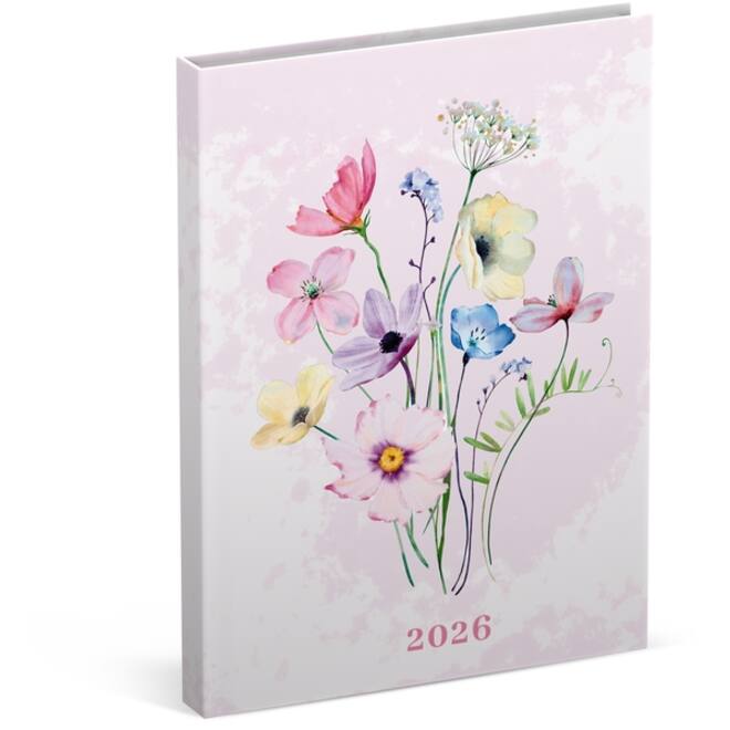 Agenda 2026 Lannoo 110x150 Flowers watercolour 7dagen/2pagina's roze