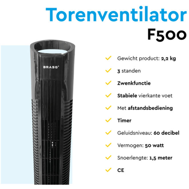 Torenventilator BRASQ F500 H79cm zwart