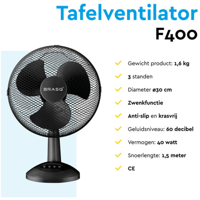 Tafelventilator BRASQ F400 Ø 30cm zwart