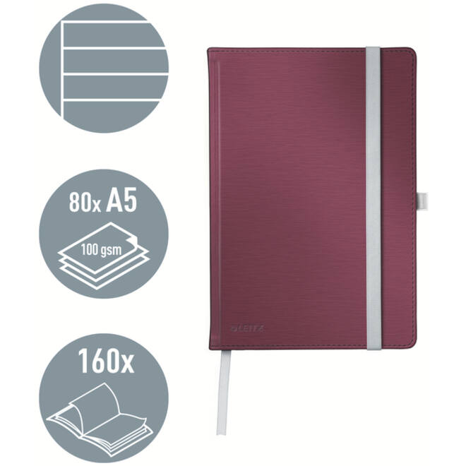 Notitieboek Leitz Style A5 lijn 160 pagina's 100gr rood