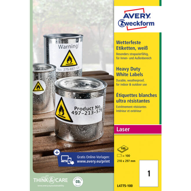 Etiket Avery Zweckform L4775-100 210x297mm 100 etiketten
