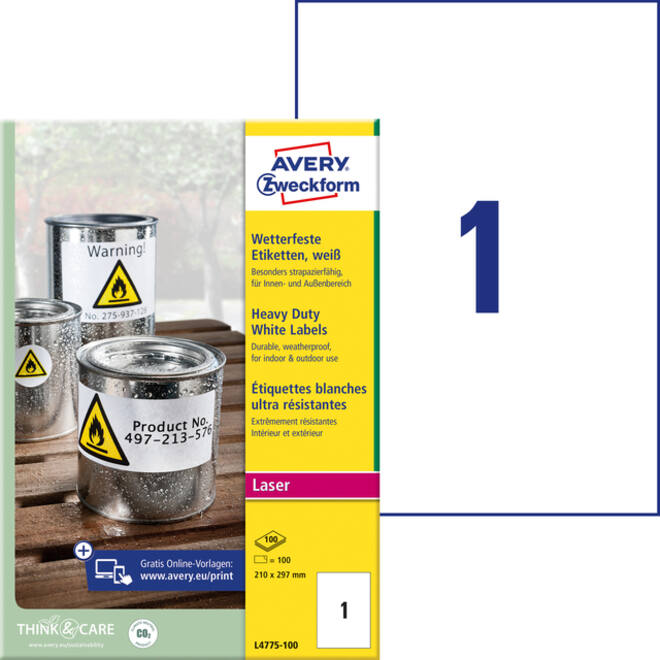 Etiket Avery Zweckform L4775-100 210x297mm 100 etiketten
