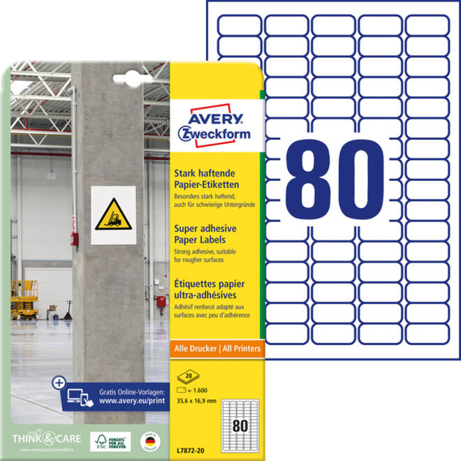 Etiket Avery Zweckform L7872-20 35.6x16.9mm 1600 etiketten