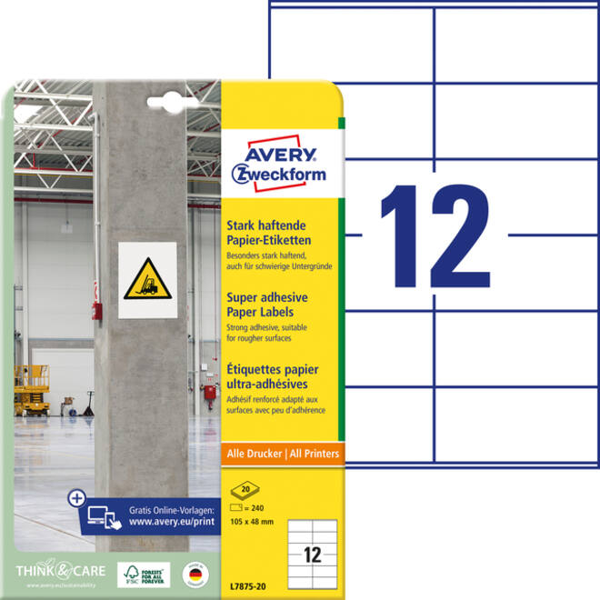 Etiket Avery Zweckform L7875-20 105x48mm 240 etiketten