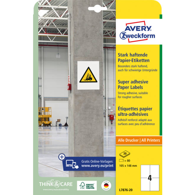 Etiket Avery Zweckform L7876-20 105x148mm 80 etiketten