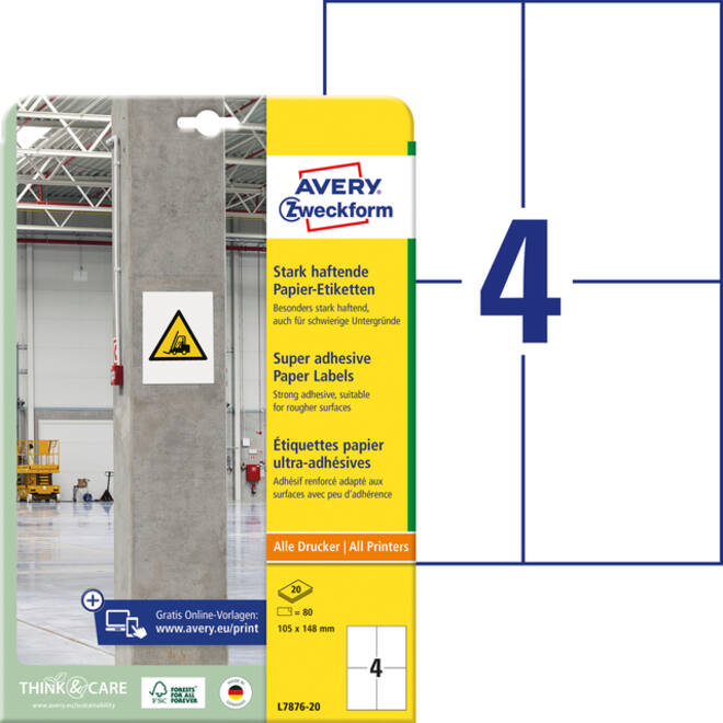 Etiket Avery Zweckform L7876-20 105x148mm 80 etiketten