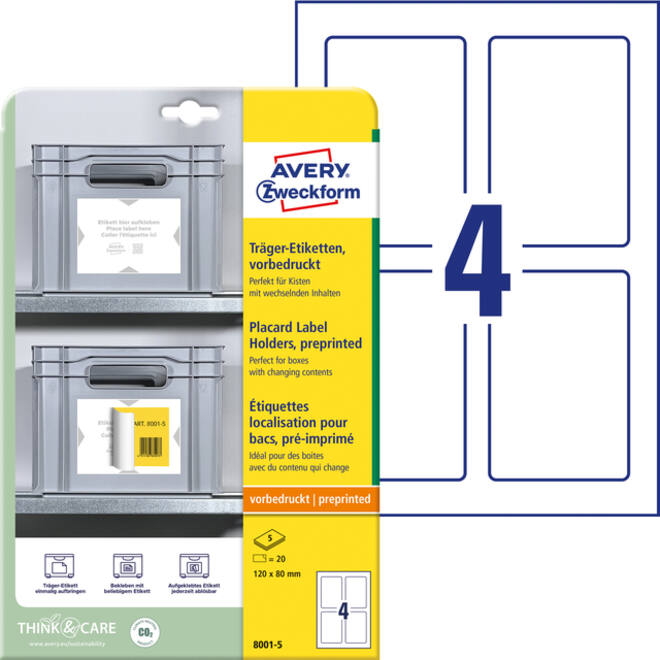 Positioneeretiket Avery Zweckform 8001 120x80mm bedrukt 20 etiketten