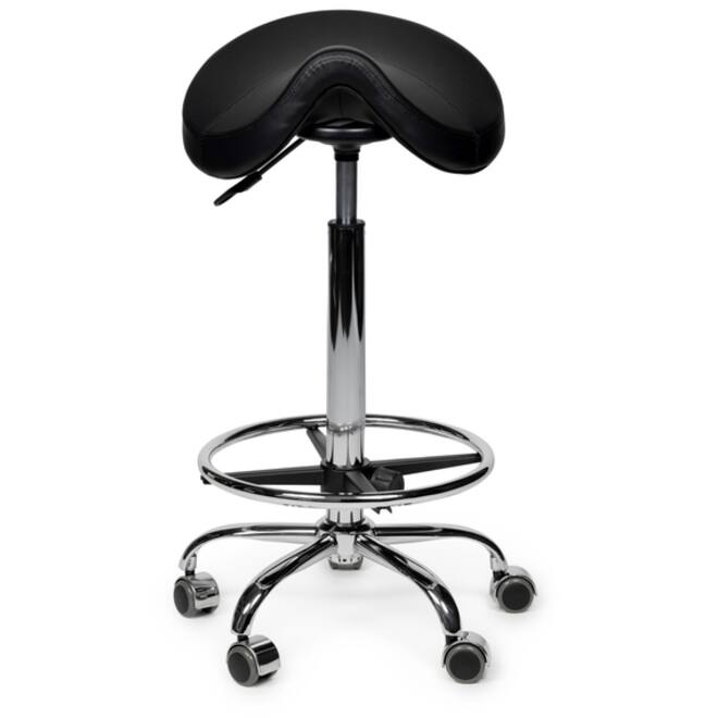 Zadelkruk Office Premium hoog met voetring harde wielen zw