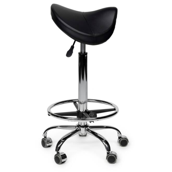 Zadelkruk Office Premium hoog met voetring harde wielen zw