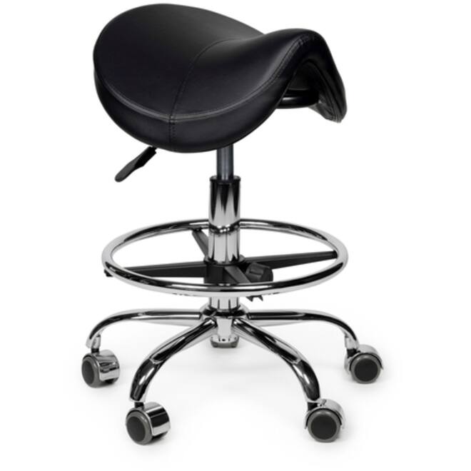 Zadelkruk Office Premium laag met voetring harde wielen zw