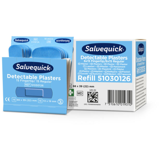 Pleisters Salvequick blauw detectabel mix 6x 30 stuks