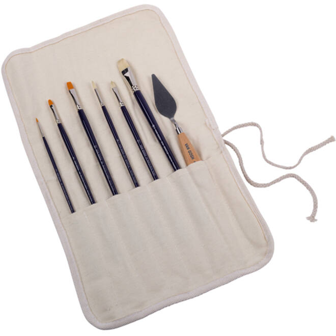 Olie en Acryl penselenset Talens Van Gogh etui met 6 penselen en schildersmes wit