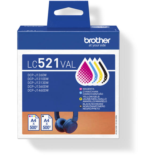 Inktcartridge Brother LC-521 zwart + 3 kleuren