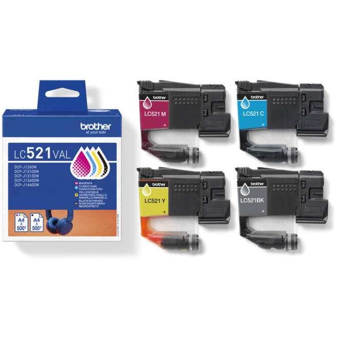 Inktcartridge Brother LC-521 zwart + 3 kleuren