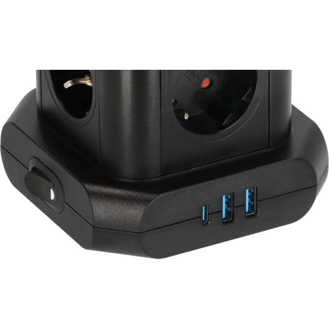 Stekkerdoos Brennenstuhl toren 8 voudig met 2x USB A 1x USB C PD zwart