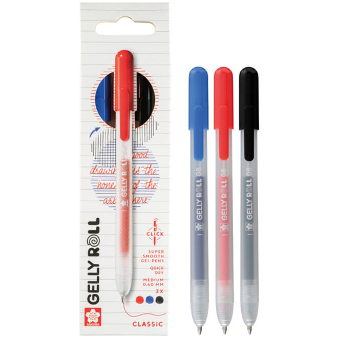 Gelschrijver Sakura Gelly Roll Classic 08 klikfunctie set à 3 kleuren