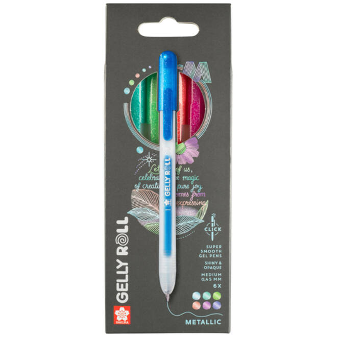 Gelschrijver Sakura Gelly Roll Metallic 08 klikfunctie set à 6 kleuren