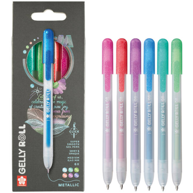 Gelschrijver Sakura Gelly Roll Metallic 08 klikfunctie set à 6 kleuren