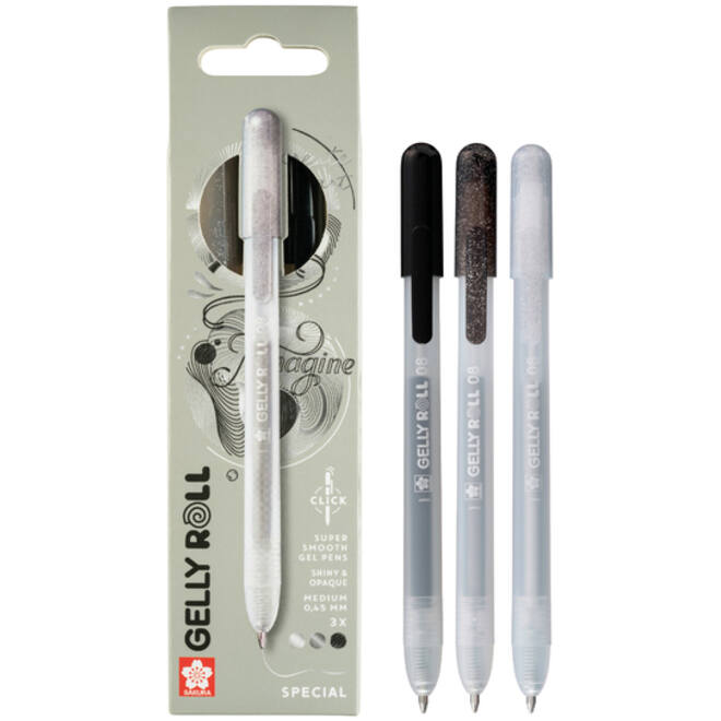 Gelschrijver Sakura Gelly Roll Special 08 klikfunctie set à 3 kleuren zilver