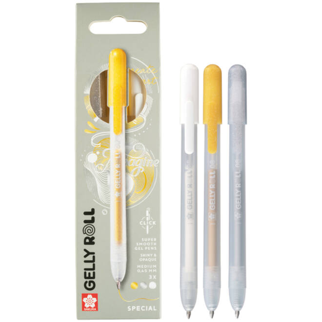 Gelschrijver Sakura Gelly Roll Special 08 klikfunctie set à 3 kleuren goud
