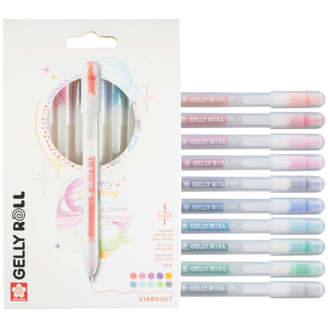 Gelschrijver Sakura Gelly Roll Stardust 08 klikfunctie set à 10 kleuren