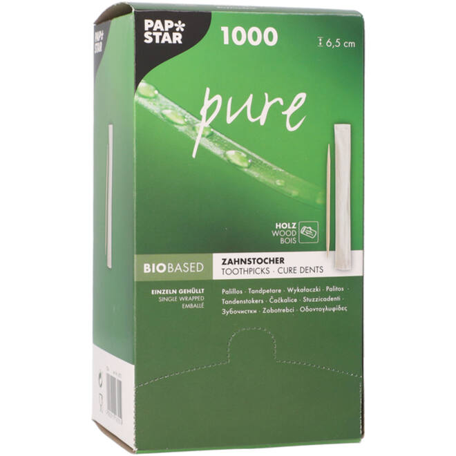Tandenstoker Papstar Pure per stuk verpakt dispenser à 1000 stuks hout