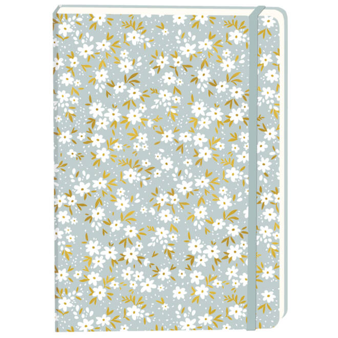 Notitieboek witte bloemen A5 lijn 92 pagina's softcover grijs