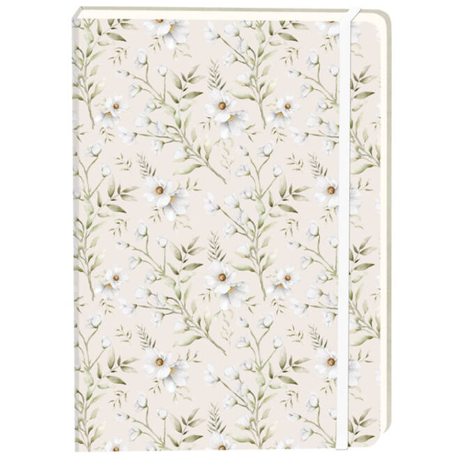 Notitieboek witte bloemen A5 lijn 92 pagina's softcover creme