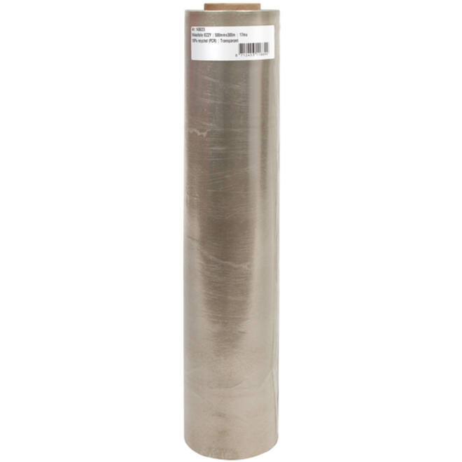 Wikkelfolie IEZZY 500mmx300m 17mu 100% recycled (PCR) transparant